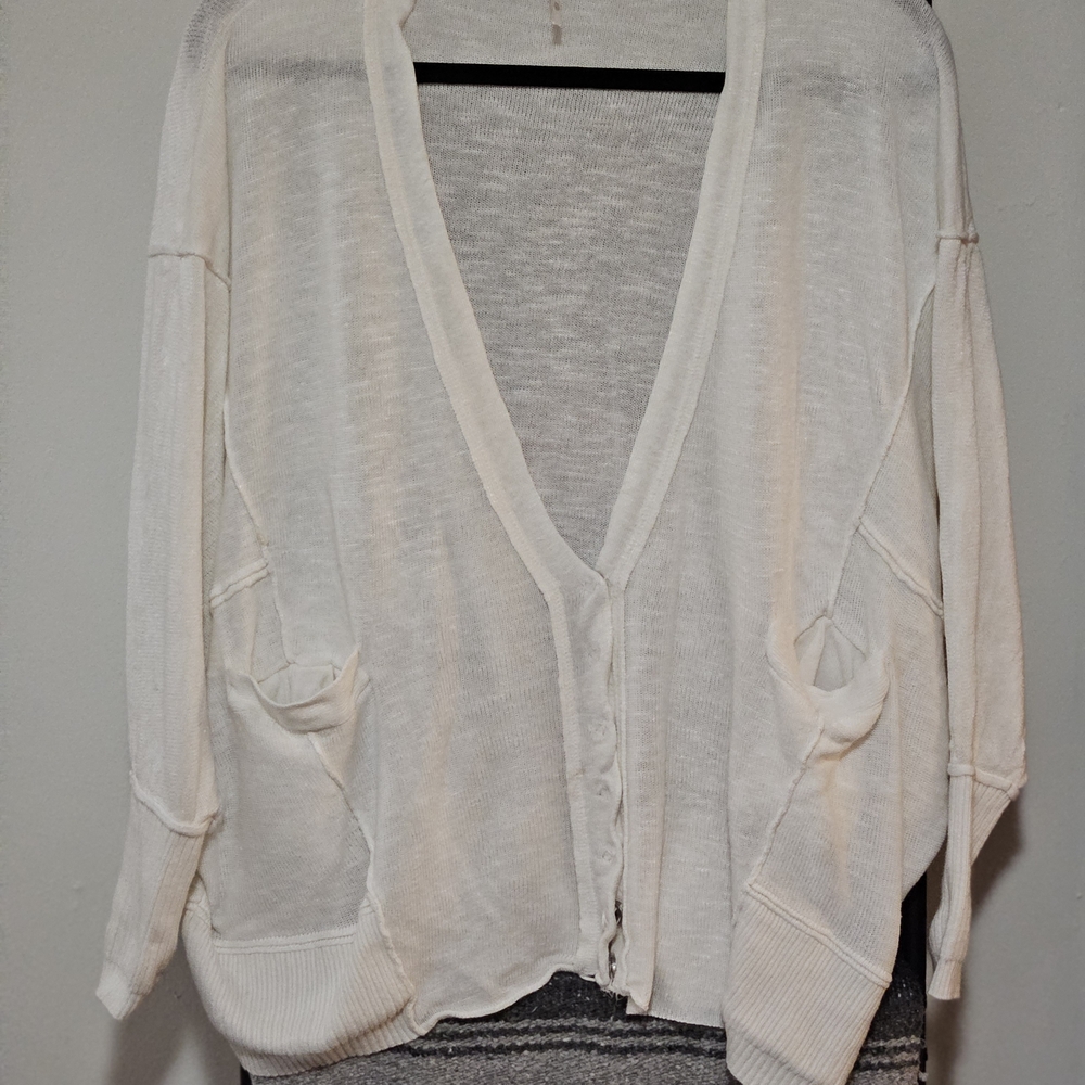 Free People Ivory Open-Front Pocket Cardigan - Picture 2 of 4